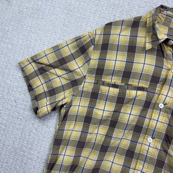 Helly Hansen Yellow Plaid Short Sleeve Button Up Shirt Men’s Size XL Outdoors - Picture 3 of 16